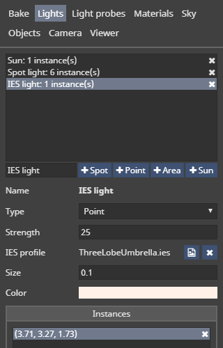 Lights tab