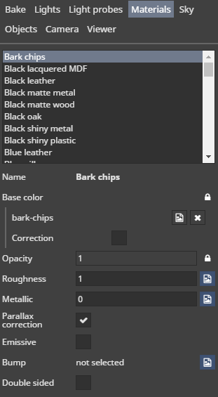 Materials tab
